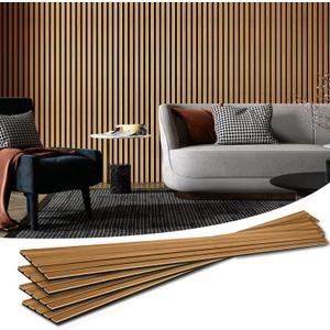 Art3d 4-Pack Acoustic Wood Slat Wall Panels for Interior Decor, 3D Fluted Sound Absorbing Wood Paneling for Accent Wall Ceiling Kitchen Living Room Bedroom Office, 94.5 x 7.9 inch Warm Teak