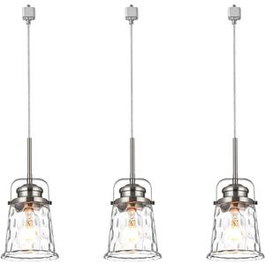 H-Type Track Lighting Brushed Nickel, -Light Modern Halo Track Pendant Light with Hammered Glass Kitchen Island Pedant Lights for Bedroom Kitchen, -pack