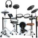 Fesley Electric Drum Set with Independent Hi-Hat Snare Drum: Full Size Electronic Drum Set with Mesh Dual Zone Drum Pad, Drum Set with Bluetooth MIDI Function, Throne, Headphones, Sticks, Black