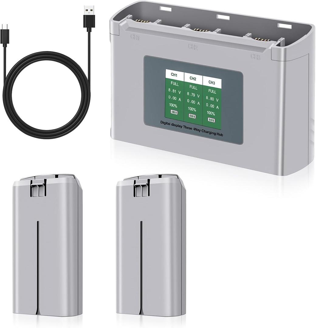 Mini 2 Series Intelligent Flight Battery Charger Combo 2-Pack 2400mAh Drone Batteries and 3 Slots Two-Way Charging Hub with LCD Display Fully Compatible with DJI Mini 4K/2/2 SE/SE Drone