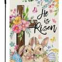 3 x CROWNED BEAUTY Easter Garden Flag He is Risen Cross Bunnies 12x18 Inch Double Sided Floral Holiday Decoration for Outdoor Lawn Yard