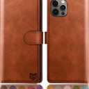 SUANPOT for iPhone 12/12 Pro 6.1" Leather Wallet Case with RFID Blocking, Card Holder, Shockproof Flip Cover, Light Brown
