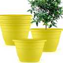 RooTrimmer 10 Inch Plant Pots Set of 5,Lightweight Plastic Planters with Drainage Holes & Plugs,Durable Plant Containers for Indoor Outdoor Houseplants,Flowers,Patio & Garden(Yellow)