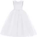 ekidsbridal V-Back Satin Flower Girl Dress Toddler Communion Gown Formal Dresses 219 (White) Size 6