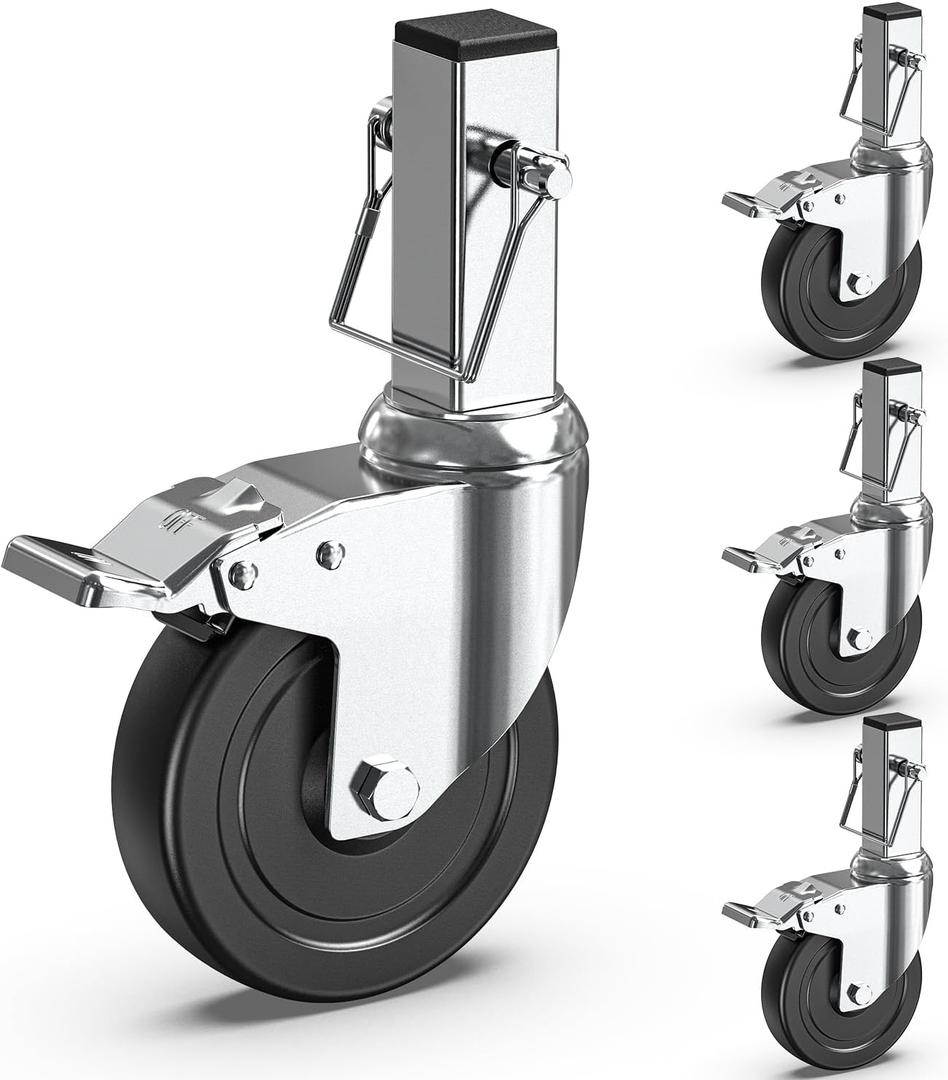 HOLKIE Scaffolding Caster Wheels 5 inch Dual Locking Casters Set of 4, 1-1/4" Square Stem Swivel Castor, 1190 lbs Load Capacity, Industrial Heavy Duty Replacement Castors