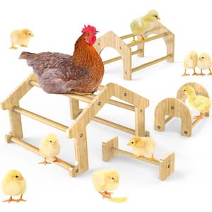 Bamboo Chicken Perch Set(4 Pack), Strong Roosting Bar for coop and brooder, Training Perch for Large Bird, Hens, Parrots, Macaw, Easy to Assemble and Clean, Fun Toys for Chicken