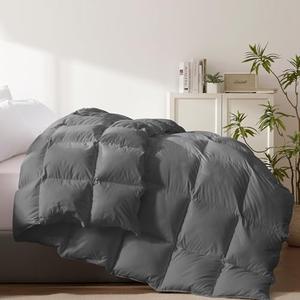 Cosybay Heavyweight Feather Down Fiber Comforter King Size - Thick Dark Grey 100% Cotton Duvet Insert for Winter Climates - Luxury Hotel Bedding Comforter Extra Warmth, King 106x 90 Inch with slight staining