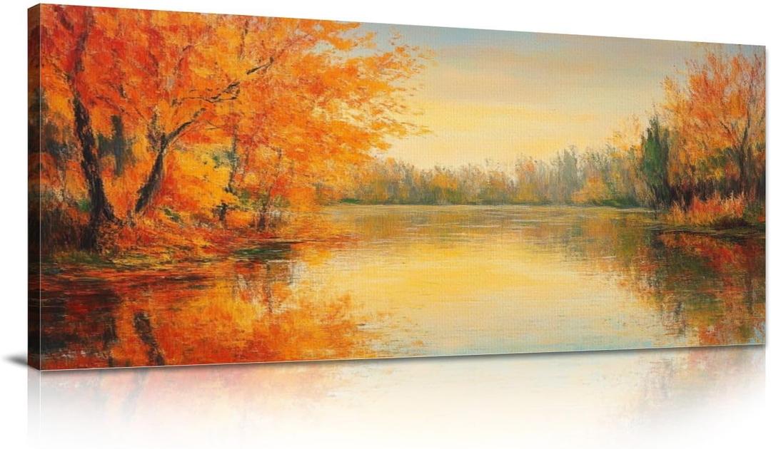 Large Canvas Wall Art Black White Landscape Nature Foggy Forest Autumn Trees Calm River Canvas Paintings Wall Painting Rustic Home Decor Wall Decor for Living Room Office Ready to Hang 30x60inch (Multi8)