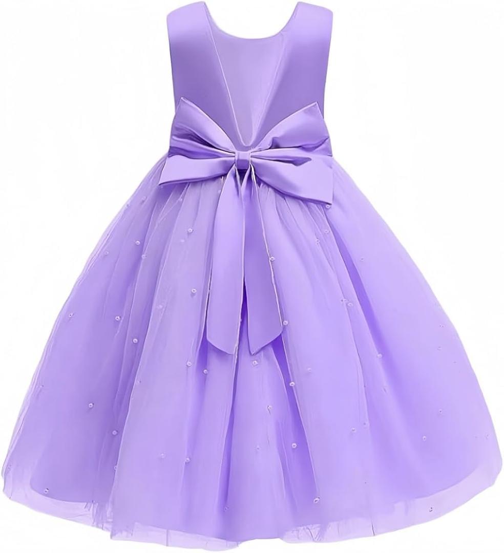 Flower Girls Wedding Dress Princess Birthday Party Satin V-Back Ball Gown Prom, Size: 4-5T (120)