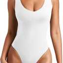 REORIA Butsmooth Womens Sexy Deep V Neck Backless Sleeveless Double Lined Thong Bodysuits for Going Out