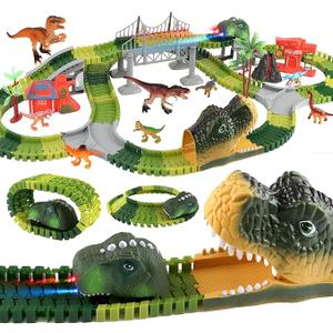 Valentines Day Gifts for Kids, Dinosaur Train Set,Boys Valentine Gifts Dinosaur Train Toys, 360 Electric Climbing Dinosaur Car Race Tracks with Sound and Lights, Race Train Track Toy Birthday (96Pcs)