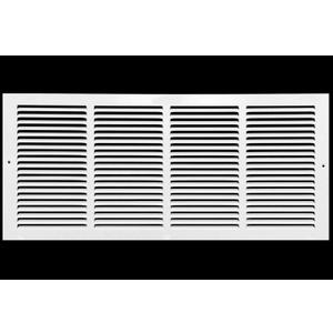 HVAC Premium 24'' x 12'' [Duct Opening] Flat Stamped Steel Return Air Grille - Sidewall and Ceiling - HVAC Vent Duct Cover - White [Outer Dimensions: 25.75''w X 13.75''h]