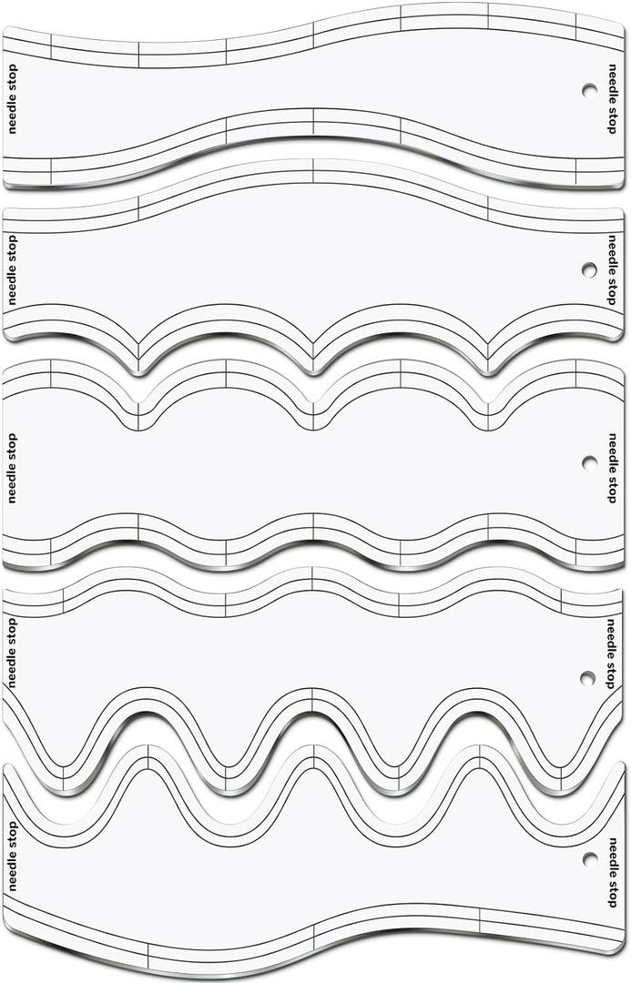 5 Pcs Quilting Ruler and Templates 10.24 Inches Waves Ruler Acrylic Quilting Templates for Machine Quilting Free Motion Quilting Stencils Wavelengths Sewing Rulers for Patchwork Splicing