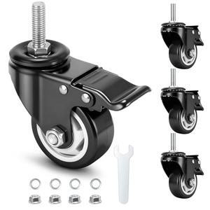 3 Inch Caster Wheels, Casters Set of Only 3 1/2"-13 x 1 (Screw Diameter 1/2", Screw Length 1.5") Threaded Stem Casters, Heavy Duty Industrial Castors, Locking Caster for Furniture and Workbench