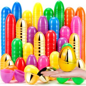 160Pcs Easter Eggs, 2.3" Fillable Colorful Mix Gold Plastic Easter Eggs Empty for Easter Hunt, Easter Basket Stuffers, Party Favor, Classroom Prize Supplies
