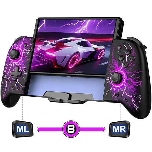 Spican Switch Controllers for Nintendo Switch/OLED, Hall Effect Wireless Pro Controller One-Piece Joypad, Full-Size Ergonomic Handheld Mode Gamepads with 17 Colors Light/Battery/Turbo/Macro/4 Game Slot (Black-Lightning Pattern)