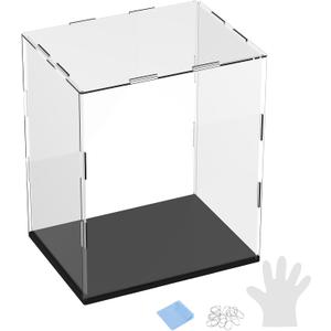 1-Pack Acrylic Display Case, 7.9x5.9x9.8 Inch/20x15x25cm Acrylic Clear Display Case Box with Black Wooden Base for Collectibles, Dustproof Showcase [Black, Clear]