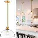 Modern Glass Pendant Light,12 Inch Dome Gold Pendant Lights Fixture with Clear Glass Shade, Blown Glass Ceiling Hanging Lighting for Kitchen Island Dining Room Bathroom Bar Restaurant
