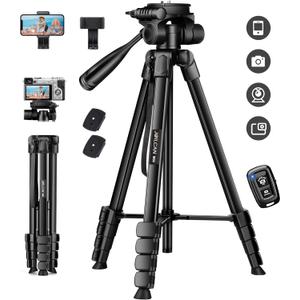 JOILCAN Phone Tripod, 68" Tripod for Phone Stand Video Recording Photos, Travel Floor Tripods Compatible with iPhone Canon Nikon DSLR, Cell Phone Tripods with Remote/Travel Bag (Black)