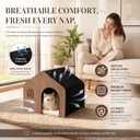 Modern Wooden Cat House Indoor E0 Grade Enclosed Cat Cave Bed with Washable Cushion, Eco-Friendly Non-Toxic Pet Furniture for Kittens & Medium Cats Up to 20 Lbs