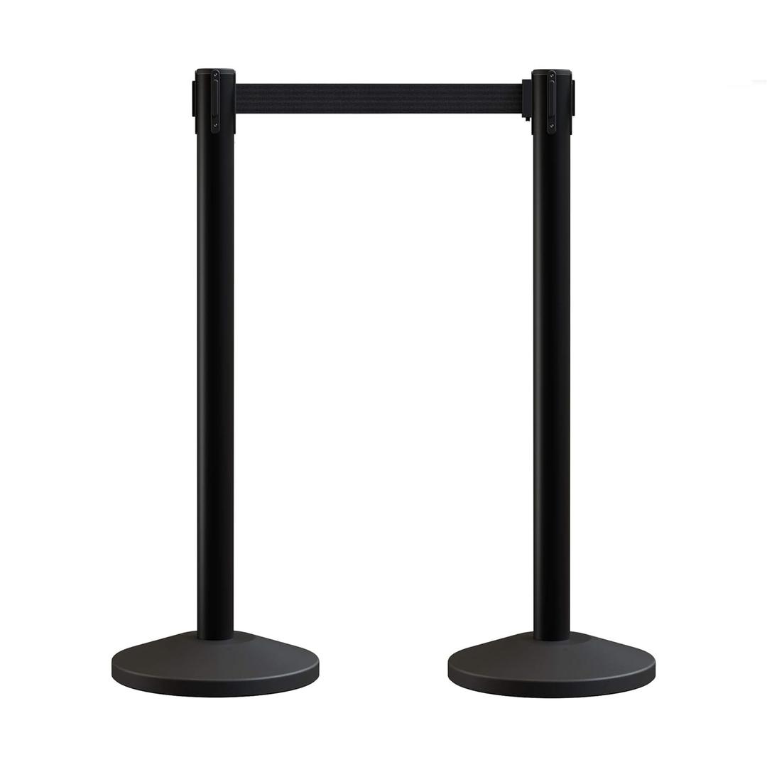 Crowd Control Warehouse CCW Series RBB-100 - Set of 2 Stanchion Retractable Belt Barriers, 11 Foot Black Belt, Black Post - Premium Crowd Control Barriers, Stanchions with Retractable Belts