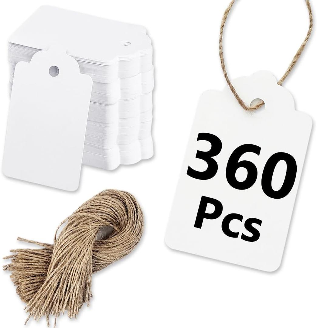 5 x PH PERKHOMY 360 Pcs White Paper Gift Tags with String, Blank Price Tags for Gifts Crafts Wedding Christmas, White (360 Pcs (1.7x2.8 in))