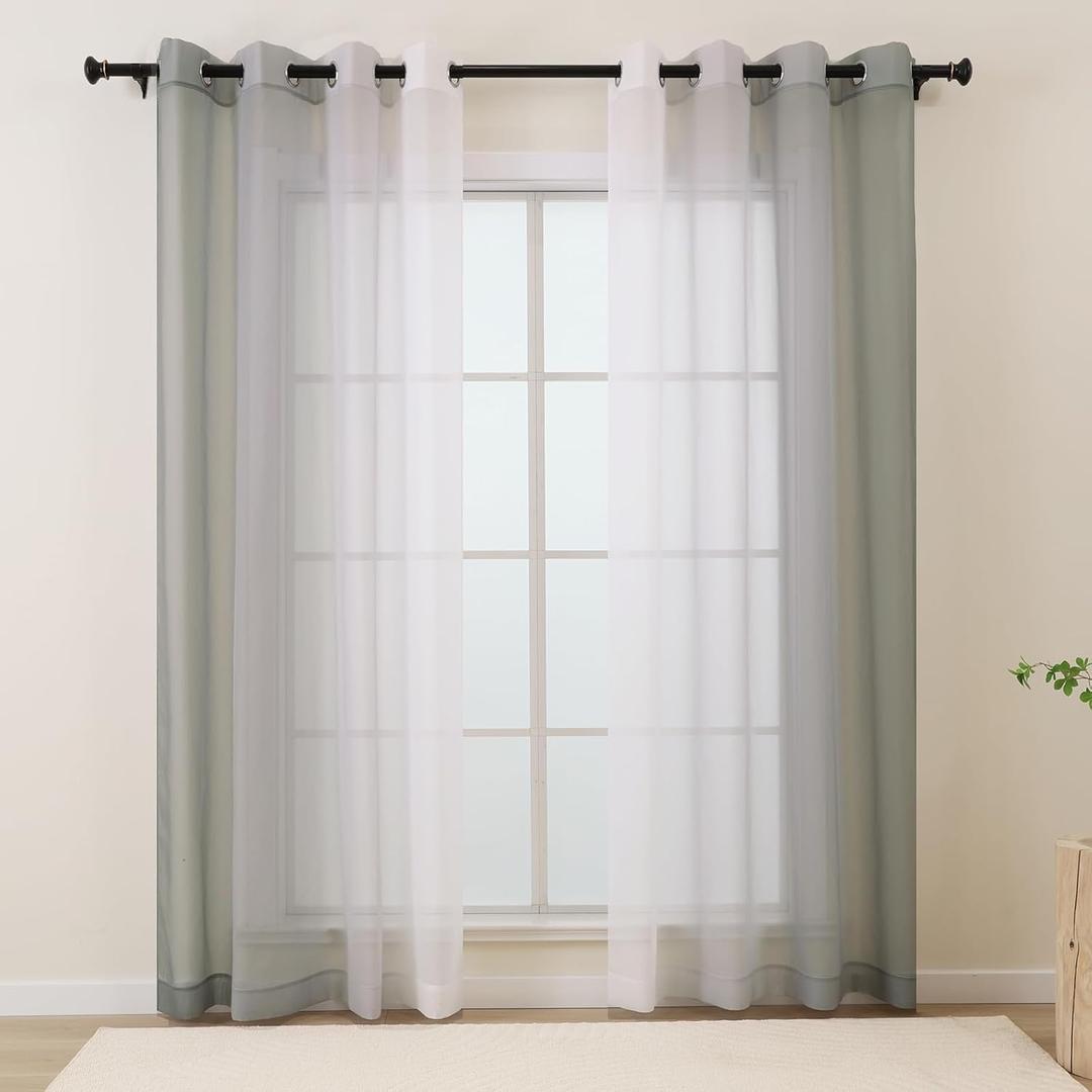 L.Z.E Grey Ombre Sheer Curtains 96 Inches Long for Living Room, Transparent Light Gray Curtains for Bedroom Dining Room Sliding Glass Door, Lightweight Gradient Window Drapes Grommet Top 2 Panels Set