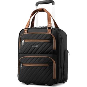 LUGGEX Underseat Carry On Luggage with Wheels, Stylish Lightweight Under Seat Luggage, Soft Sided Personal Item Suitcase for Short Trip (Chestnut Black, 16 Inch)