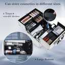 FRENESSA Makeup Train Case Makeup Organizer Box Portable Cosmetic Travel Case with Lock 4 Trays Aluminum Hard Vanity Box Make Up Artist Nail Beauty Storage Organizer Cosmetic Suitcase Bright Silver