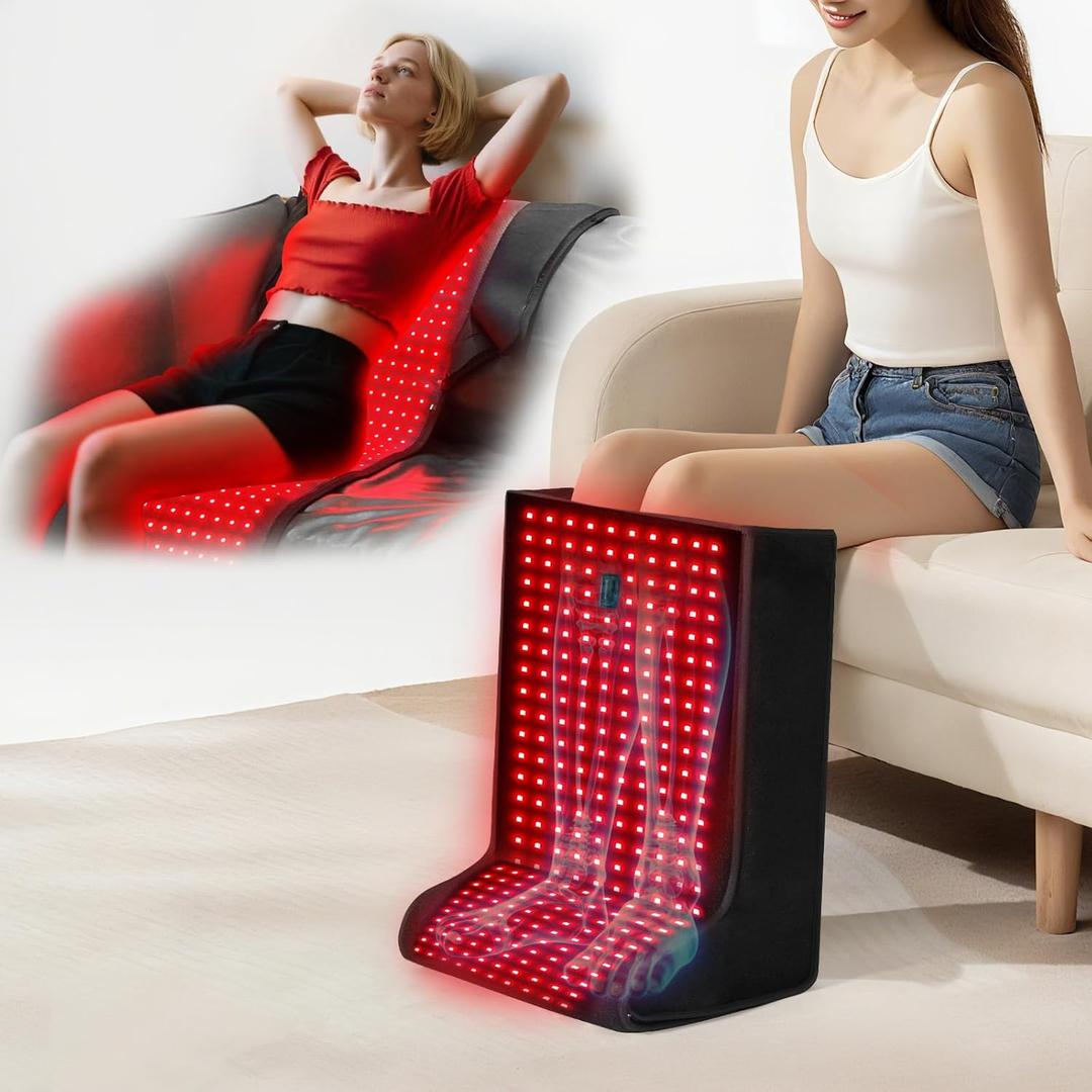 Red-Light-Feet-Legs-Therapy,2026 Upgraded 420 Dual Wavelength LED,4 Modes Infrared Light Therapy Consisting of Adjustable Power and Time Controller,Relieves Foot,Legs and Ankle Pain(13.8*11*18.1IN)