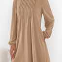 PRETTYGARDEN Fall Dresses for Women 2026 Long Sleeve Mini Short Flowy A Line Casual Holiday Party Tunic Dress Fashion Clothes (Beige, Medium)