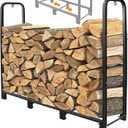 CONNOO 4ft Firewood Rack Stand Heavy Duty Firewood Log Rack Holder Fireplace Wood Storage Holder for Indoor Outdoor Metal Pile Log Stand Stacker Holder, Matte Black Shelves for storage