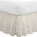 FRESH IDEAS Eyelet Bed Skirt Dust Ruffle Embroidered Details, Classic 14 Drop Length Gathered Styling, Twin, Ivory (FRE30014IVOR01)
