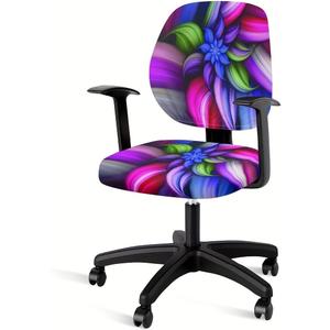 Abstract Floral Print Office Computer Chair Covers, Split Stretchable Seat Cover Removable & Washable Rotating Chair Protective Slipcover (Blue Violet)