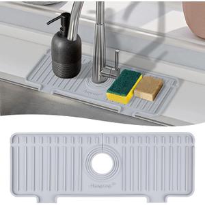 Kitchen Sink Splash Guard, Silicone Faucet Guard & Draining Mat, 10 Large Slope Sink Faucet Mat Splash Guard, Bathroom Sink Organizer, Kitchen Sink Accessories Gadgets, 14.2 x 5.1, Gray