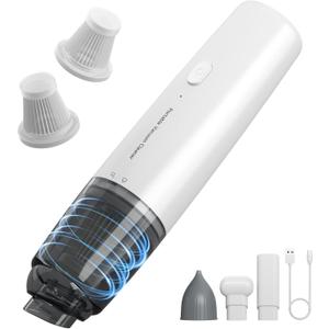 Handheld Vacuum Cordless, Car Vacuum Portable with 2 Suction Modes, Blow & Suction 2-in-1, Mini Vacuum Cleaner Rechargeable for Car, Home, Pet Hair, Office, Desk, Keyboards (White)