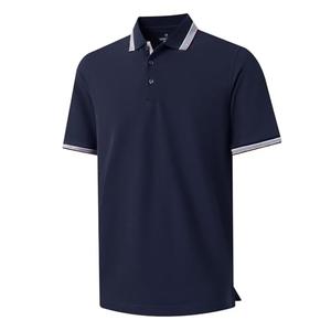 Men's Polo Shirts Short Sleeve Tipped Solid Classic Fit Pique Polo Dry Fit Performance Collared Shirt Navy Size XL