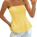 Womens Peplum Tube Tops Ruffle Summer Casual Bandeau Strapless Tank Tops (L)