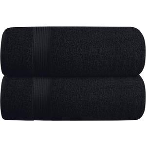 Elvana Home Cotton 2 Pack Oversized Bath Towel Set 28x55 inches, Large Bath Towels, Ultra Absorbant Compact Quickdry & Lightweight Towel, Ideal for Gym Travel Camp Pool - Black