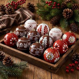 Soulchen 12 Pcs Mexican Talavera Christmas Ball Ornaments 3.15 Inch Plastic Cielito Lindo Boho Hanging Ornament Platos De Barro Vintage Hispanic Farmhouse Decoration for Xmas Tree Party Fiesta Gifts