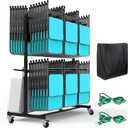 Eastrexon Updated Folding Chair Rack, Heavy-Duty Folding Chair Cart w/ 4 Swivel Wheels, Holds 12 Tables or 84 Chairs, Up to 1000 LBS Capacity, 2 Binding Ropes, 1 Dust Cover, 72L x 33W x 74H, Black