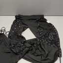 Y2k Bell Bottom Pants for Woman Gothic Black Lace-Up Cutout Stretch Punk (Large)