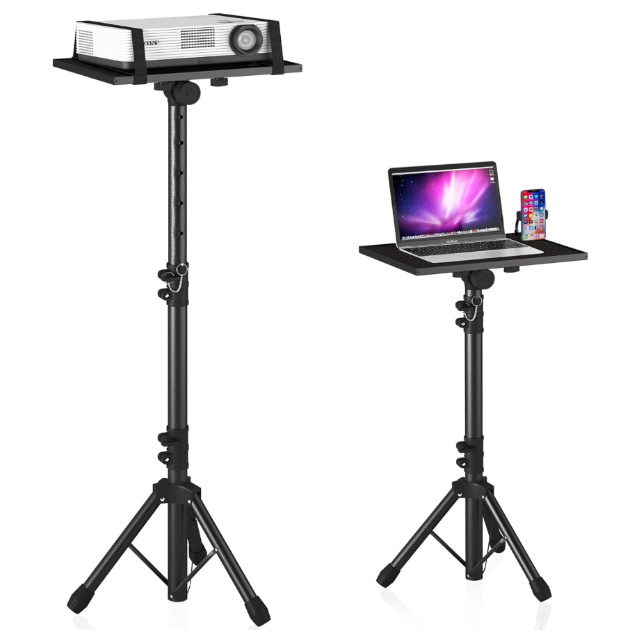 Projector Stand Tripod Adjustable, Laptop Height from 23.5 to 46.5 inches with Gooseneck Phone Holder, Floor for Office, Home, Stage, Studio, DJ Racks Holder Mount, 23.5inch46.5inch