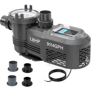 Anbull Variable Speed Pool Pump, 1.8 HP, 220V, 9114GPH, Above/Inground Pool Pump, Energy Efficient, High Flow, Powerful Self Primming Swimming Pool Pumps with Filter Basket