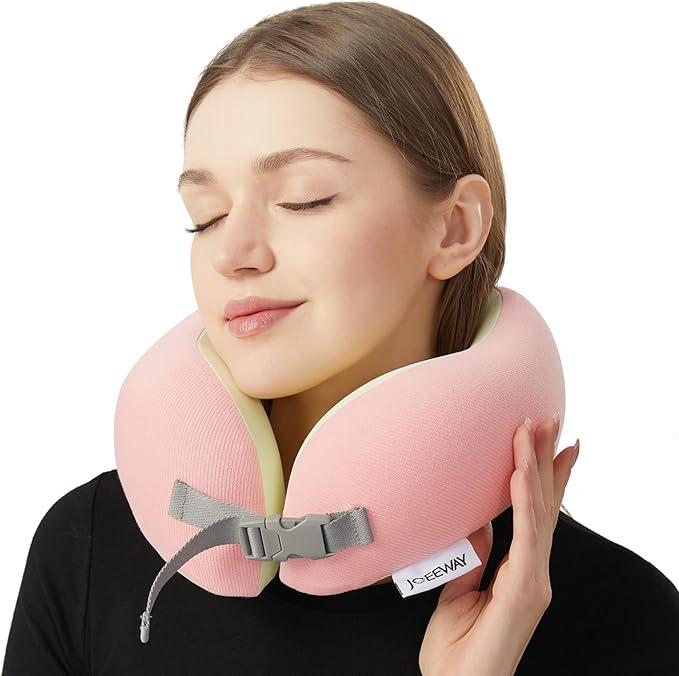 Premium Memory Foam Travel Pillow,Stylish Airplane Pillow with Adjustable Strap,Travel Neck Pillow,Great Gift to Parent, Senior,Adults,for Long Flight,Train,(10.20"L x 10.20"W)