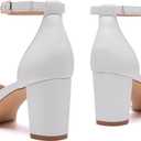 FW FRAN WILLOR Women Open Toe Low Chunky Short Heels Ankle Strap Block Heel Sandals Party Dress Wedding Pump Shoes 9.5
