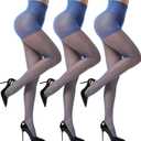 EVERSWE 3 Pairs Women's Sheer Pantyhose 20D, High Waist Control Top Pantyhose Hosiery (Blue)