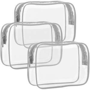 F-color TSA Approved Toiletry Bag - 3 Pack Clear Toiletry Bags Clear Makeup Cosmetic Bags for Women Men, Quart Size Travel Bag, Carry on Airport Airline Compliant Bag, Grey(for age 12 or above)
