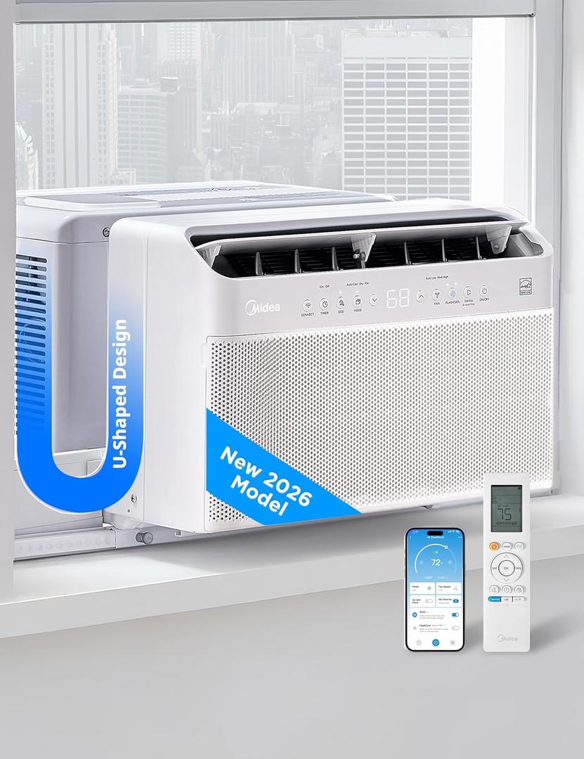 Midea 6,000 BTU U Shaped Smart Inverter Window Air Conditioner - Cools 250 Sq Ft, Ultra Quiet with Open Window Operation - Alexa/Google Assistant Compatible, 37% Energy Savings, Remote (2026 Edition)