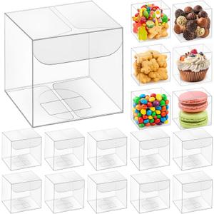 Eaasty 200 Pcs 2 x 2 x 2 Inch Clear Favor Boxes Small Transparent Candy Gift Box Plastic Treat Boxes Party Favor Cube for Packaging Containers Macaron Birthday Wedding Baby Shower
